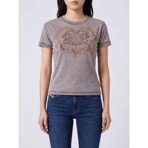 Diesel Women Diesel Slim Fit Cotton T-Shirt With Front Rhinestone Logo